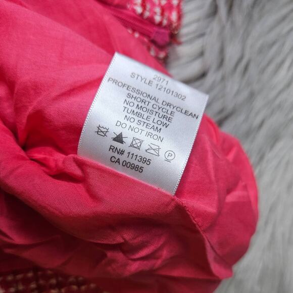 Womens Tory Burch Pink White Tweed Skirt Size 12 Navy Blue Fringe Zip Back - Picture 8 of 13